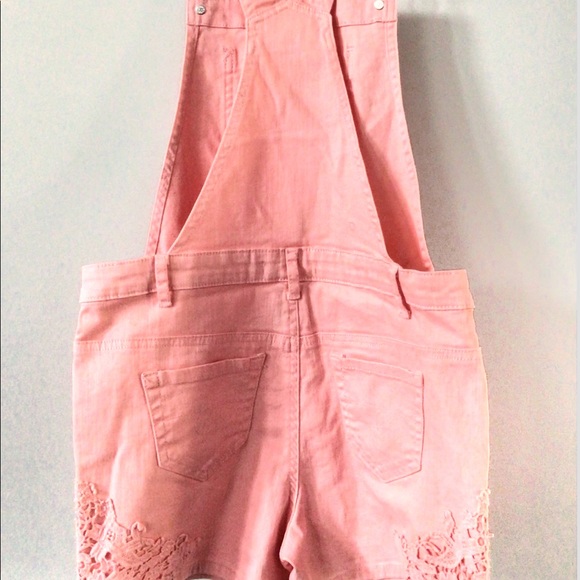 George Girls Lace Trim Pink Coral Shortall Size 16 - Picture 2 of 5